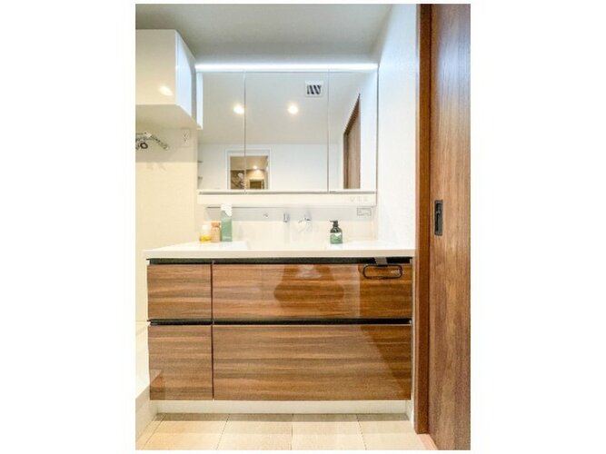 使いやすい収納充実の洗面化粧台。日々利用する雑然としやすいアイテムを仕分けやすい仕様です。 使いやすい収納充実の洗面化粧台。日々利用する雑然としやすいアイテムを仕分けやすい仕様です。