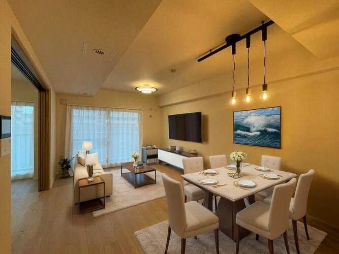 採光とライト使いで演出される落ち着きのある空間。ゆったりと伸びやかな時を過ごせそうです。※家具はCGです。