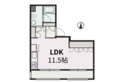 LDKが広々11.5帖のワンルームの間取りです。