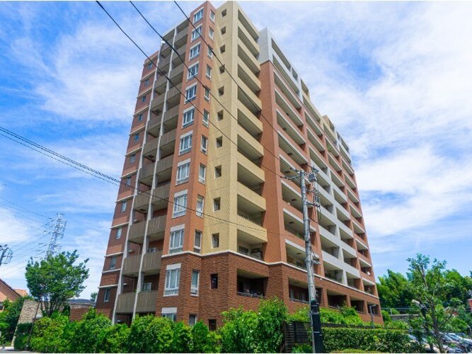 隙のないフォルムを包み込む植栽に囲まれたマンション。綺麗に手入れされております。