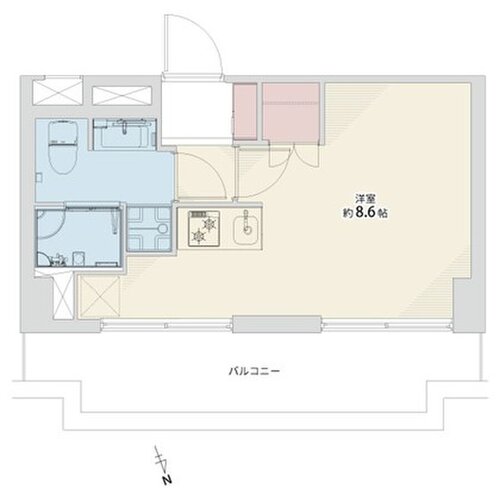 ワンルーム、専有面積22.46㎡、バルコニー面積8.39㎡、室内リノベーション実施 ワンルーム、専有面積22.46㎡、バルコニー面積8.39㎡、室内リノベーション実施