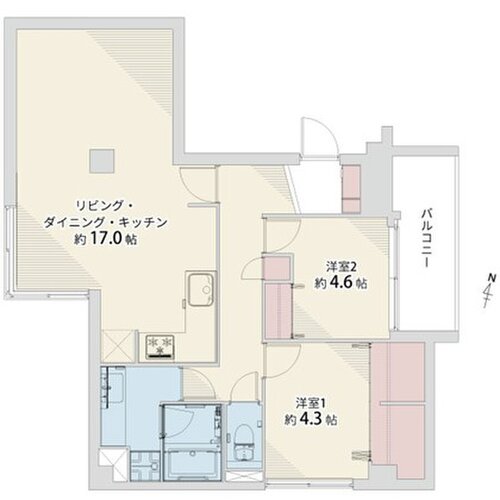 2LDK、専有面積60.21平米、バルコニー4.41平米 2LDK、専有面積60.21平米、バルコニー4.41平米
