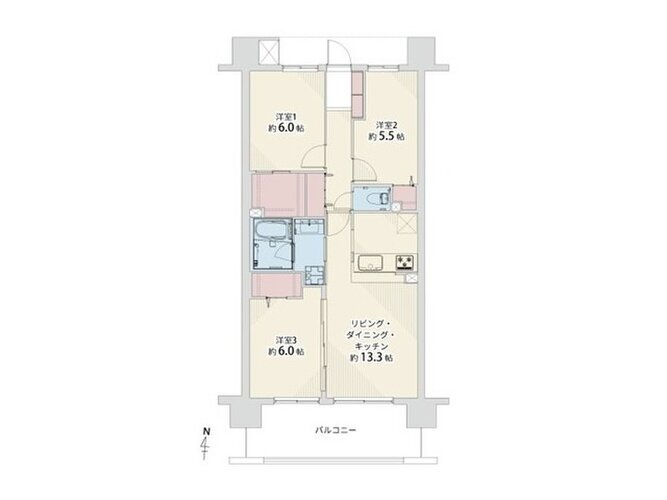 3LDK+2WIC、専有面積70.28㎡、バルコニー面積12.00㎡、室内リノベーション実施 3LDK+2WIC、専有面積70.28㎡、バルコニー面積12.00㎡、室内リノベーション実施