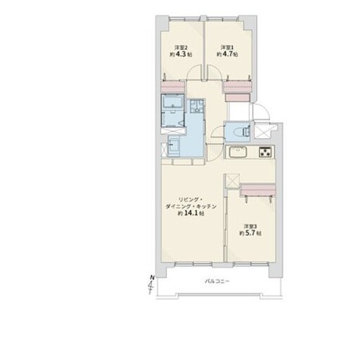 3LDK、専有面積66.04平米、バルコニー8.76平米。室内リノベーション物件 3LDK、専有面積66.04平米、バルコニー8.76平米。室内リノベーション物件