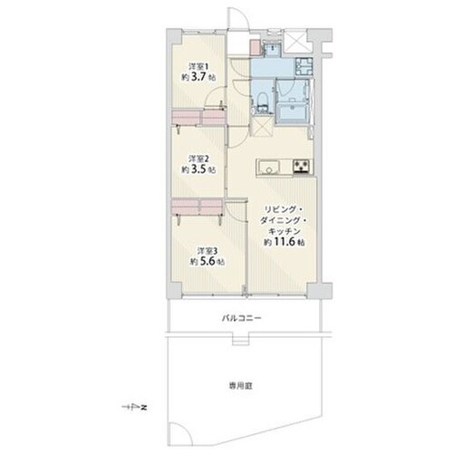 3LDK+専用庭、専有面積53.76平米、バルコニー7.84平米、専用庭20.00平米、室内リノベーション実施 3LDK+専用庭、専有面積53.76平米、バルコニー7.84平米、専用庭20.00平米、室内リノベーション実施
