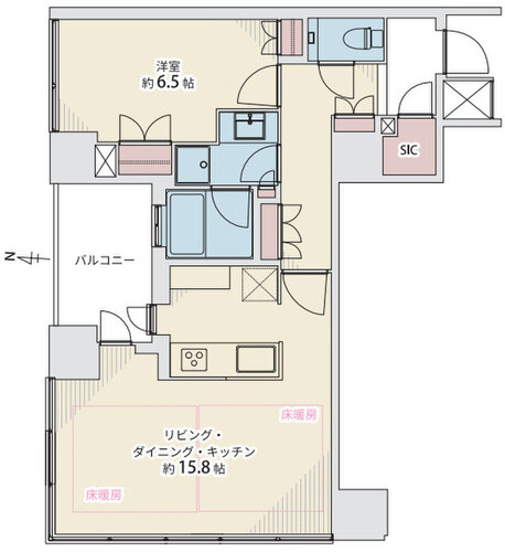 1LDK+SIC、専有面積56.25㎡、バルコニー面積6.35㎡、室内リノベーション実施 1LDK+SIC、専有面積56.25㎡、バルコニー面積6.35㎡、室内リノベーション実施
