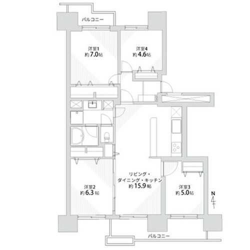 4LDK、専有面積83.19平米、バルコニー12.48平米、室内リノベーション 4LDK、専有面積83.19平米、バルコニー12.48平米、室内リノベーション