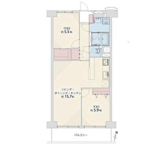 2LDK+WIC、専有面積61.60㎡、バルコニー面積7.84㎡、室内リノベーション実施 2LDK+WIC、専有面積61.60㎡、バルコニー面積7.84㎡、室内リノベーション実施