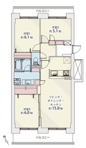 3LDK、専有面積70.15平米、バルコニー14.03平米、室内リノベーション実施 3LDK、専有面積70.15平米、バルコニー14.03平米、室内リノベーション実施