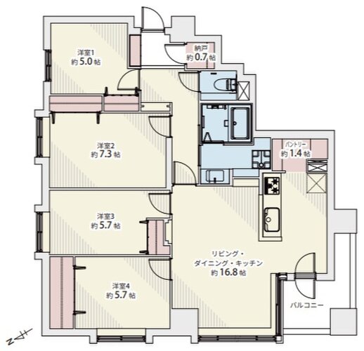 4LDK+納戸+パントリー、専有面積91.14平米、バルコニー6.78平米 4LDK+納戸+パントリー、専有面積91.14平米、バルコニー6.78平米