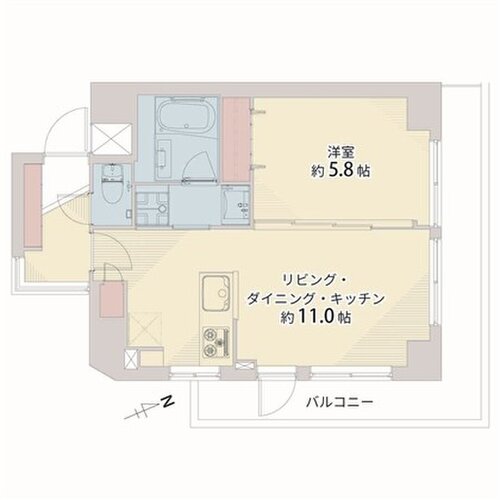 1LDK、専有面積40.73平米、バルコニー9.99平米 1LDK、専有面積40.73平米、バルコニー9.99平米