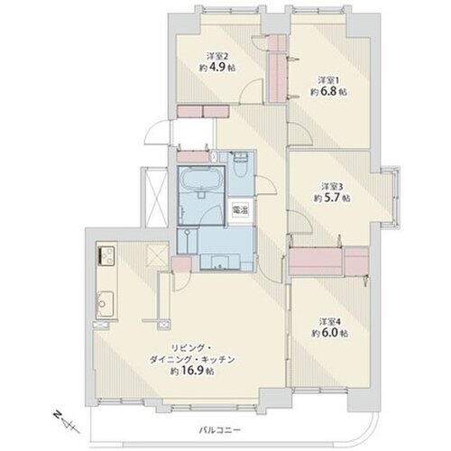 4LDK、専有面積88.97㎡、バルコニー面積12.68㎡、室内リノベーション 4LDK、専有面積88.97㎡、バルコニー面積12.68㎡、室内リノベーション
