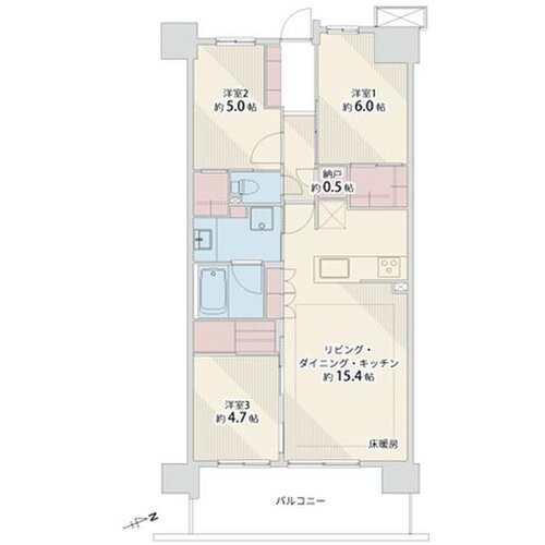 3LDK+納戸+2W、専有面積71.36平米、バルコニー12.20平米 3LDK+納戸+2W、専有面積71.36平米、バルコニー12.20平米