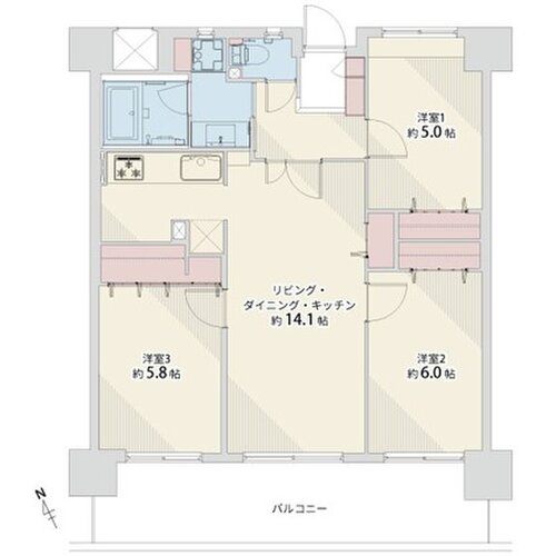 3LDK、専有面積68.53㎡、バルコニー面積14.58㎡、室内リノベーション 3LDK、専有面積68.53㎡、バルコニー面積14.58㎡、室内リノベーション
