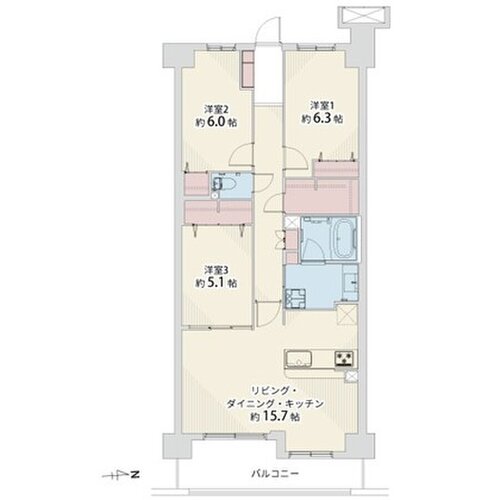 3LDK+WIC、専有面積80.00㎡、バルコニー面積9.05㎡、室内リノベーション実施 3LDK+WIC、専有面積80.00㎡、バルコニー面積9.05㎡、室内リノベーション実施