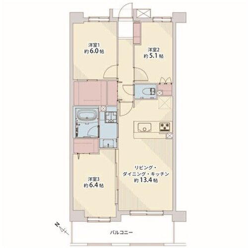3LDK、専有面積62.06㎡、バルコニー面積12.02㎡、室内リノベーション 3LDK、専有面積62.06㎡、バルコニー面積12.02㎡、室内リノベーション
