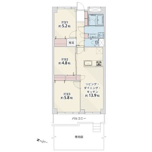 3LDK+専用庭、専有面積66.30平米、バルコニー7.24平米、専用庭47.00平米 3LDK+専用庭、専有面積66.30平米、バルコニー7.24平米、専用庭47.00平米