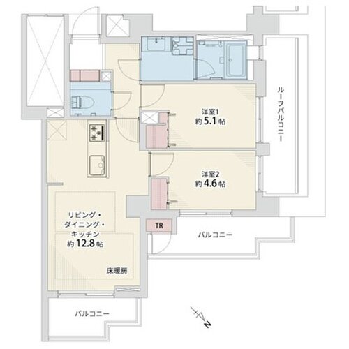 2LDK+TR+RB、専有面積53.92㎡?、B面積10.55㎡、RB面積8.51㎡、アルコーブ面積0.92㎡、リノベーション実施・ペット飼育相談 2LDK+TR+RB、専有面積53.92㎡?、B面積10.55㎡、RB面積8.51㎡、アルコーブ面積0.92㎡、リノベーション実施・ペット飼育相談