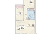 2LDK、専有面積64.89㎡、バルコニー9.86㎡、アルコーブ1.92㎡