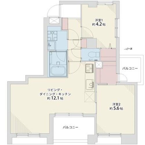2LDK+W、専有面積50.77㎡、バルコニー6.84㎡ 2LDK+W、専有面積50.77㎡、バルコニー6.84㎡
