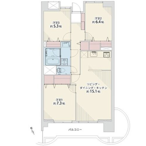 3LDK、専有面積77.76㎡、バルコニー面積15.12㎡、室内リノベーション実施 3LDK、専有面積77.76㎡、バルコニー面積15.12㎡、室内リノベーション実施