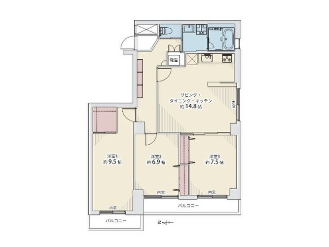 3LDK+WIC、専有面積88.36㎡、バルコニー面積6.12㎡、室内リノベーション実施 3LDK+WIC、専有面積88.36㎡、バルコニー面積6.12㎡、室内リノベーション実施