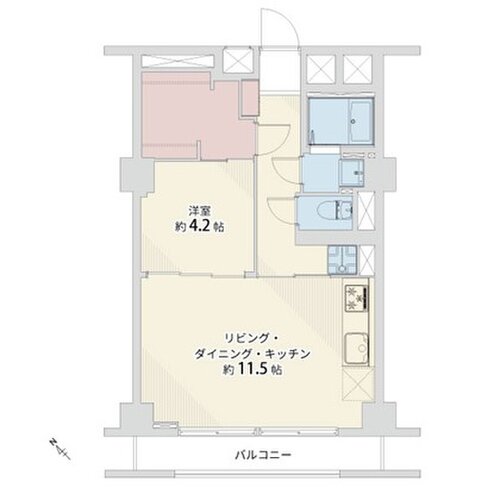1LDK+W、専有面積45.04㎡、バルコニー面積5.13㎡、室内リノベーション実施 1LDK+W、専有面積45.04㎡、バルコニー面積5.13㎡、室内リノベーション実施