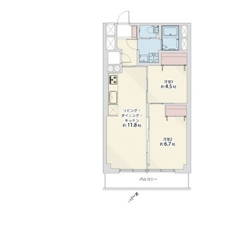 2LDK、専有面積56平米、バルコニー6.72平米 2LDK、専有面積56平米、バルコニー6.72平米