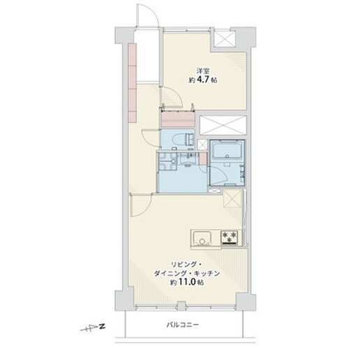 1LDK、専有面積43.56平米、バルコニー4.62平米 1LDK、専有面積43.56平米、バルコニー4.62平米