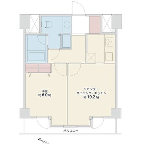 1LDK、専有面積43.84㎡、バルコニー面積3.74㎡ 1LDK、専有面積43.84㎡、バルコニー面積3.74㎡