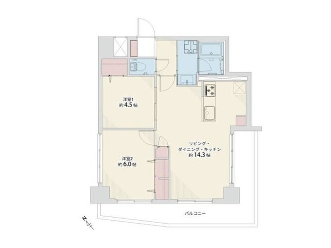 2LDK、専有面積55.03㎡、バルコニー面積12.51㎡、室内リノベーション実施 2LDK、専有面積55.03㎡、バルコニー面積12.51㎡、室内リノベーション実施