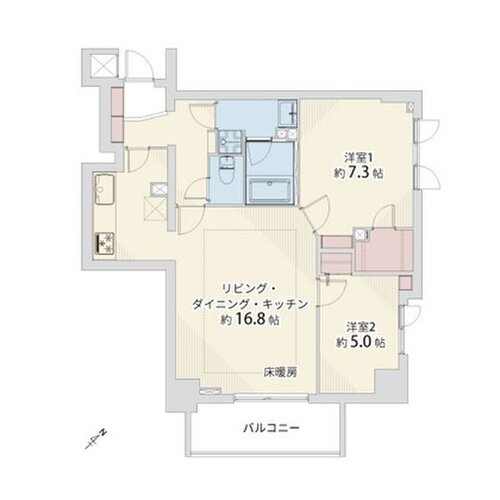 2LDK+WIC、専有面積65.62㎡、バルコニー面積6.39㎡、アルコーブ面積1.26㎡、ペット飼育相談、室内リノベーション実施 2LDK+WIC、専有面積65.62㎡、バルコニー面積6.39㎡、アルコーブ面積1.26㎡、ペット飼育相談、室内リノベーション実施