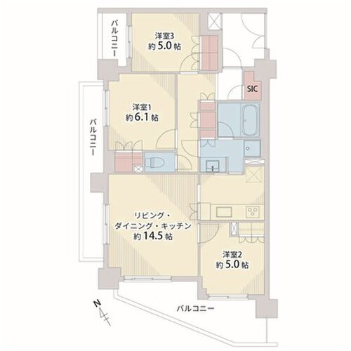 3LDK+SIC、専有面積70.60㎡、バルコニー面積13.42㎡、ポーチ面積4.77㎡、室内リノベーション実施 3LDK+SIC、専有面積70.60㎡、バルコニー面積13.42㎡、ポーチ面積4.77㎡、室内リノベーション実施