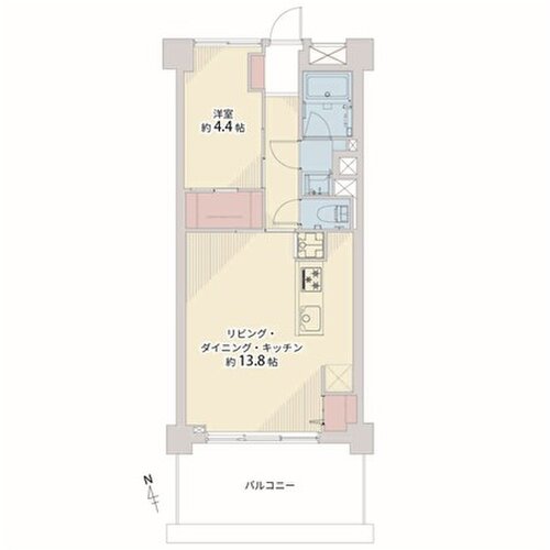 1LDK+W、専有面積44.10平米、バルコニー10.35平米。室内リノベーション物件 1LDK+W、専有面積44.10平米、バルコニー10.35平米。室内リノベーション物件
