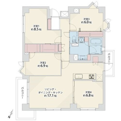 4LDK+2W、専有面積98.94平米、バルコニー10.10平米、室内リノベーション 4LDK+2W、専有面積98.94平米、バルコニー10.10平米、室内リノベーション