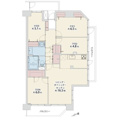 4LDK+W、専有面積87.00㎡、バルコニー面積14.57㎡、アルコーブ面積1.10㎡、ポーチ面積6.45㎡ 4LDK+W、専有面積87.00㎡、バルコニー面積14.57㎡、アルコーブ面積1.10㎡、ポーチ面積6.45㎡