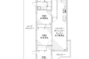 3LDK＋SIC＋パントリー＋ルーフバルコニー、専有面積65.34㎡、バルコニー面積6.25㎡、ルーフバルコニー面積54.80㎡