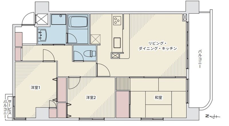 3LDK、専有面積73㎡、バルコニー面積10.44㎡、PS・MB0.76㎡ 3LDK、専有面積73㎡、バルコニー面積10.44㎡、PS・MB0.76㎡