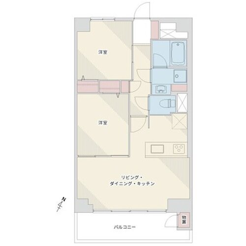 2LDK+物置、専有面積48.60平米、バルコニー7.56平米 2LDK+物置、専有面積48.60平米、バルコニー7.56平米