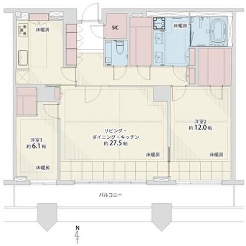 2LDK+3W+SIC+インナーテラス、専有面積116.65㎡、バルコニー面積15.16㎡、トランクルーム面積1.30㎡ 2LDK+3W+SIC+インナーテラス、専有面積116.65㎡、バルコニー面積15.16㎡、トランクルーム面積1.30㎡