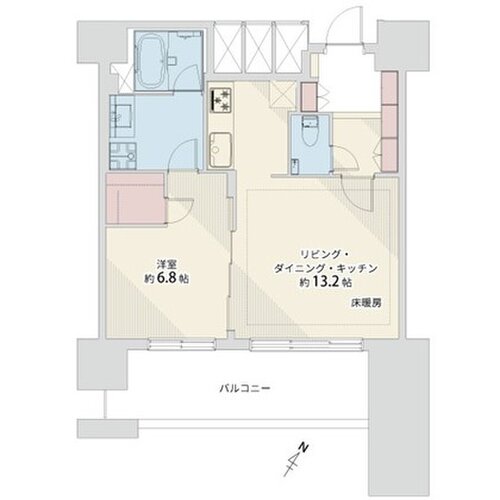 1LDK+W、専有面積50.95㎡、バルコニー面積9.29㎡、室内リノベーション実施 1LDK+W、専有面積50.95㎡、バルコニー面積9.29㎡、室内リノベーション実施