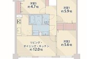 3LDK+W、専有面積63.32㎡、バルコニー面積12㎡、室内リノベーション実施