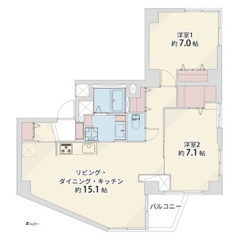 2LDK+W、専有面積68.76㎡、バルコニー面積2.83㎡、室内リノベーション実施 2LDK+W、専有面積68.76㎡、バルコニー面積2.83㎡、室内リノベーション実施