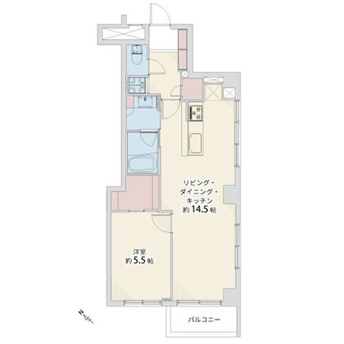1LDK+W、専有面積48.14㎡、バルコニー面積3.24㎡、室内リノベーション実施 1LDK+W、専有面積48.14㎡、バルコニー面積3.24㎡、室内リノベーション実施