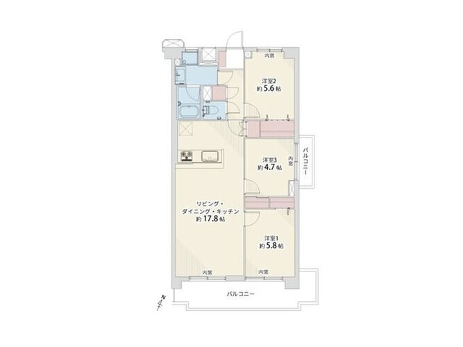 3LDK、専有面積73.71㎡、バルコニー面積11.62㎡、室内リノベーション実施 3LDK、専有面積73.71㎡、バルコニー面積11.62㎡、室内リノベーション実施