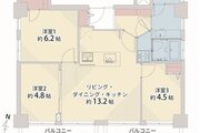 3LDK+W、専有面積63.64㎡、バルコニー4.44㎡※弊社採寸 3LDK+W、専有面積63.64㎡、バルコニー4.44㎡※弊社採寸