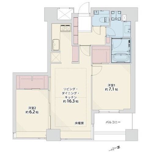 2LDK+2W、専有面積70.68平米、バルコニー5.92平米 2LDK+2W、専有面積70.68平米、バルコニー5.92平米