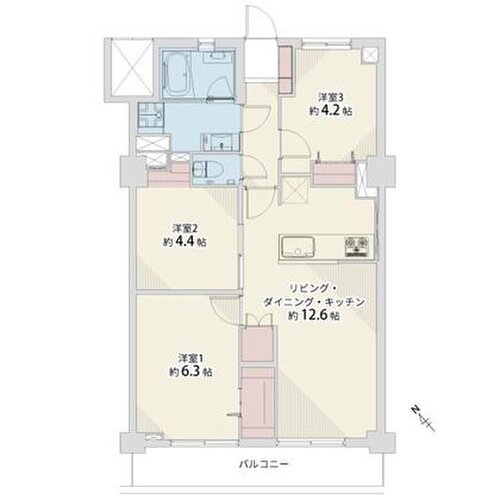 3LDK+W、専有面積(公簿)60.57㎡、バルコニー面積6.2㎡※弊社が内法にて採寸計算した面積です。 3LDK+W、専有面積(公簿)60.57㎡、バルコニー面積6.2㎡※弊社が内法にて採寸計算した面積です。