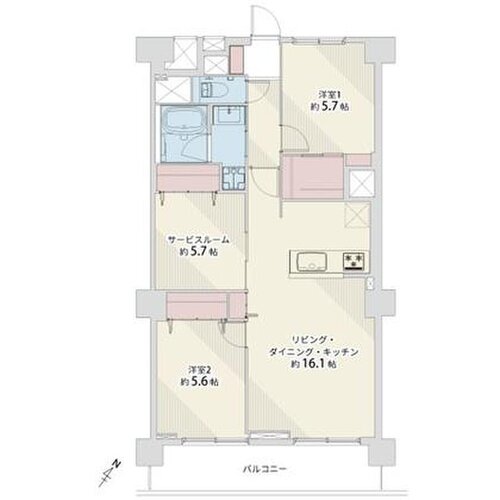 2LDK+S+WIC、専有面積72.85㎡、バルコニー9.10㎡ 2LDK+S+WIC、専有面積72.85㎡、バルコニー9.10㎡