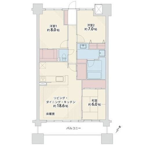 3LDK+WIC、専有面積89.95㎡、バルコニー面積15.10㎡、室内リノベーション実施 3LDK+WIC、専有面積89.95㎡、バルコニー面積15.10㎡、室内リノベーション実施